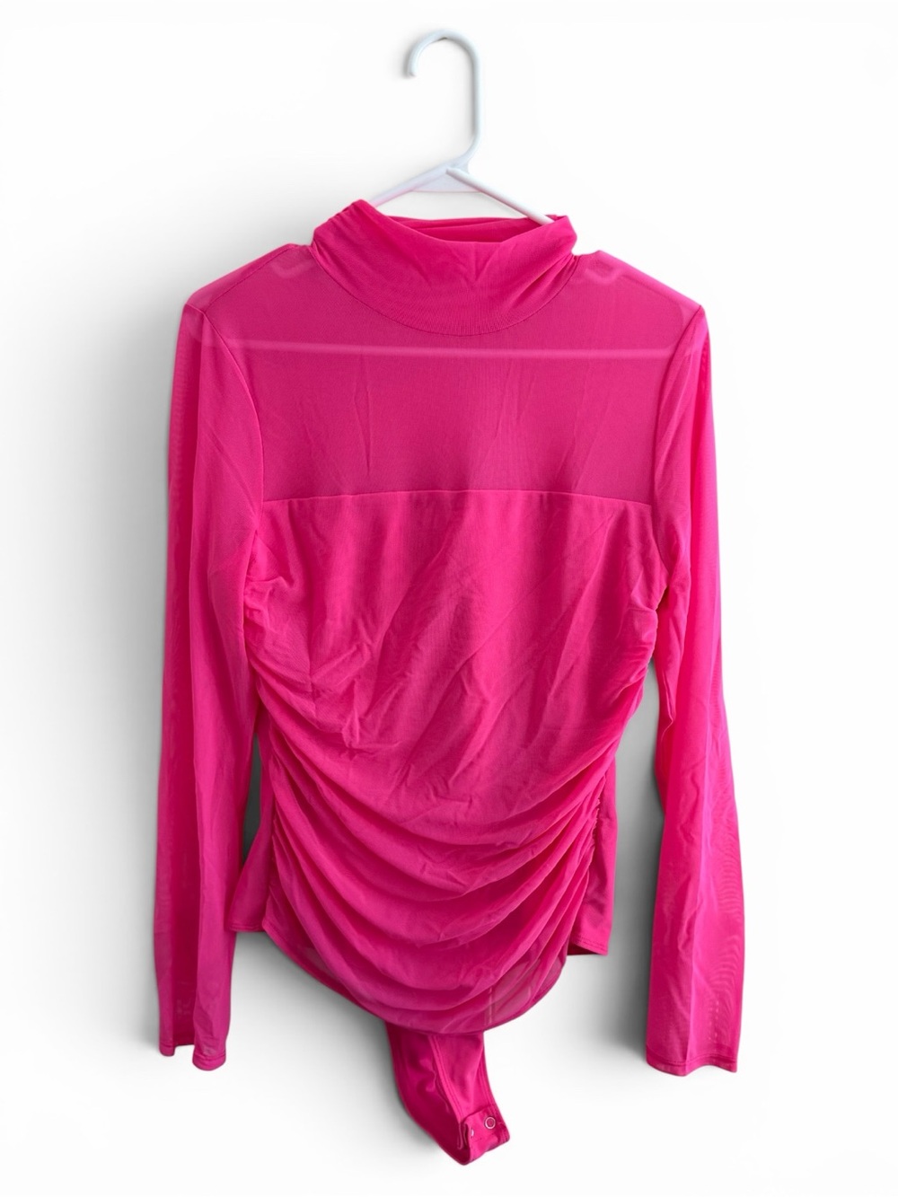 ReoRia Fuchsia Long-Sleeve Ruched Turtleneck Bodysuit